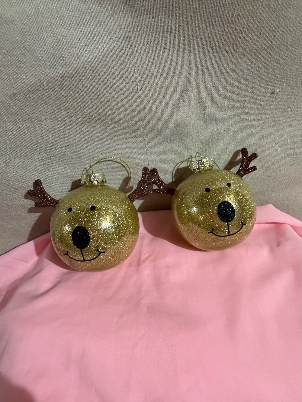 Gold Glitter Reindeer Ornament 2 Set - Holiday Home Accent